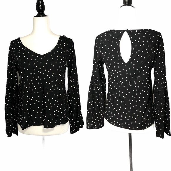 🆕 Roxy Polka Dot Bell Sleeve Viscose V Neck Top - Picture 3 of 12